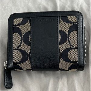 Coach Black and Beige Signature Wallet